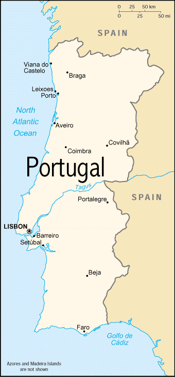 Mapa de Portugal - Impresin para una lectura fciling.